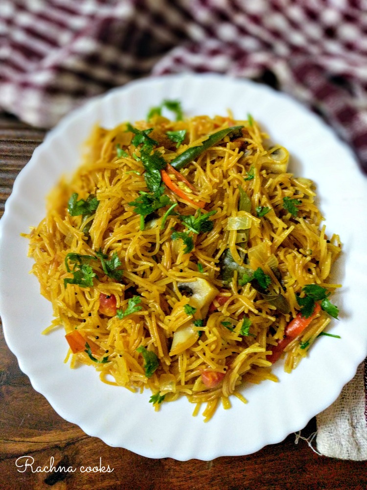 vermicelli upma in a white plate