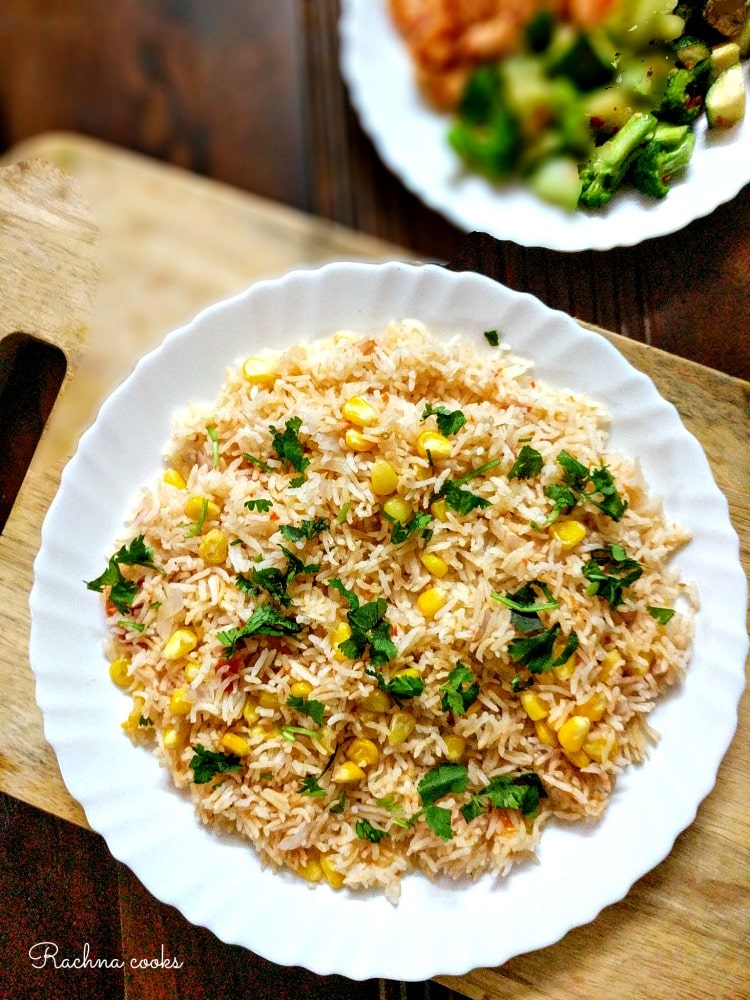 Mexican Rice served on a white plate.