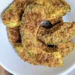 close up of air fried avocado fries done in air fryer.