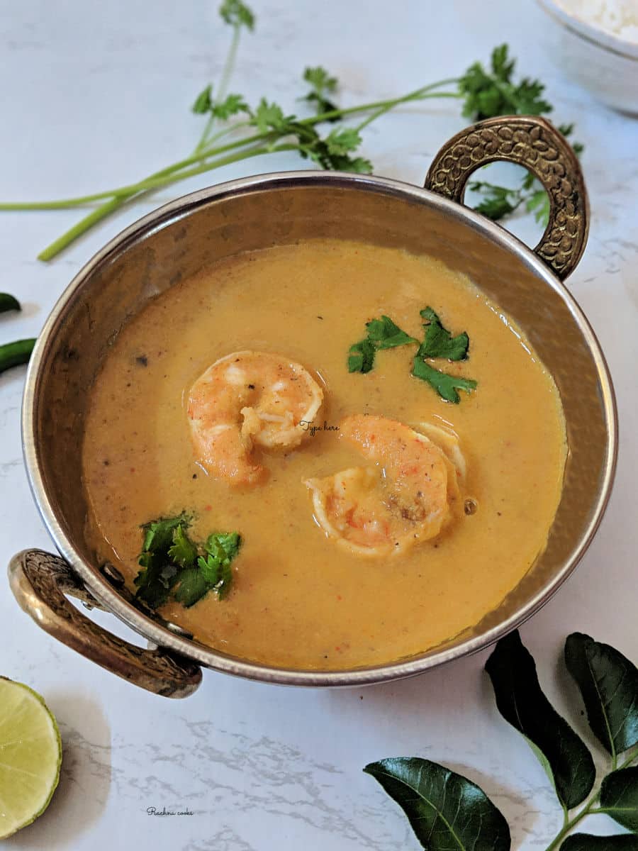 Prawn gassi curry served in a small kadhai