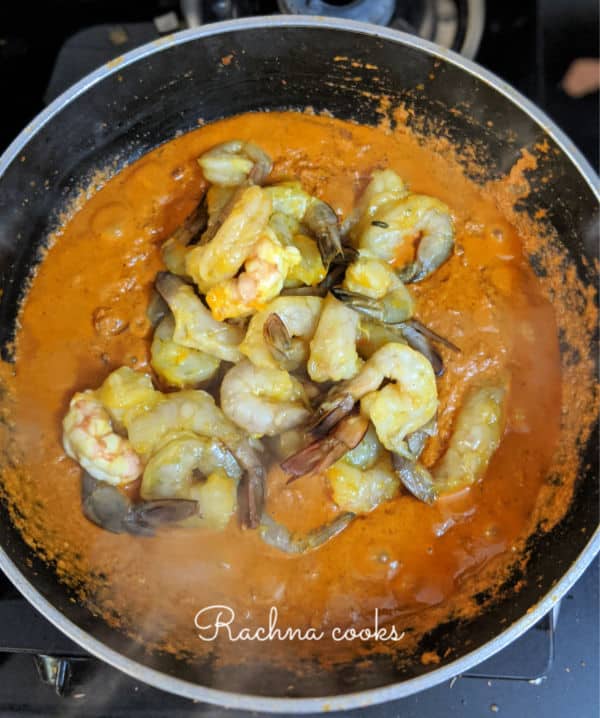 Shrimp added to masala paste