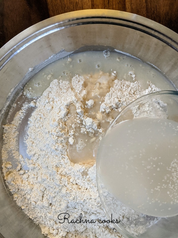 yeast mix added to flour