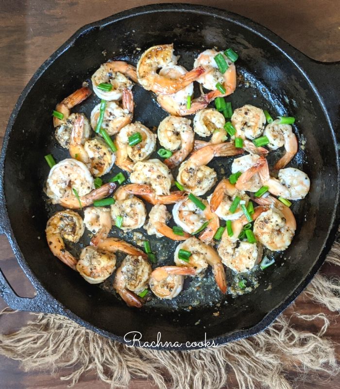 lemon pepper shrimp in a skillet