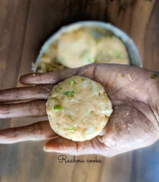 Potato mash formed into round patties