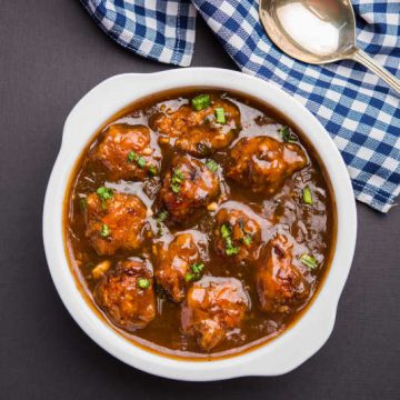 Veg manchurian curry in a bowl