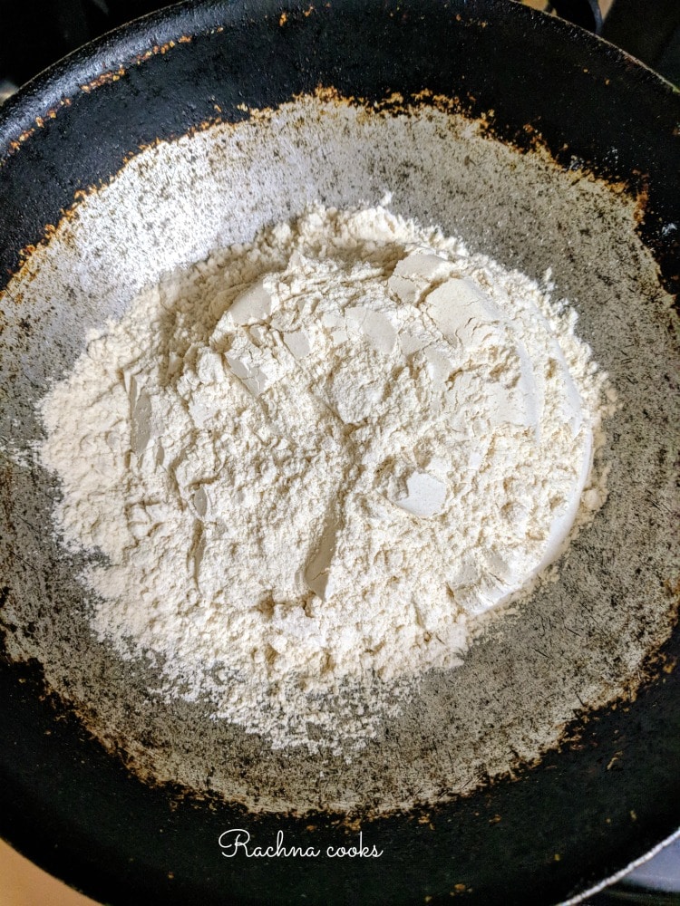 wholewheat flour in a wok