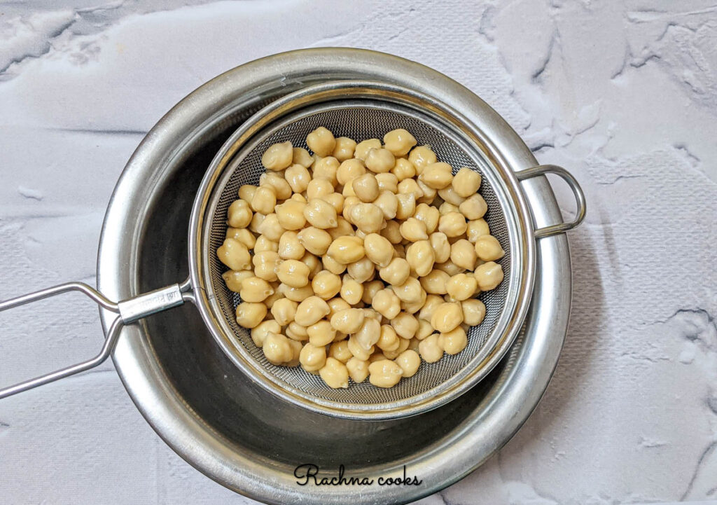 chickpeas drained in a sieve