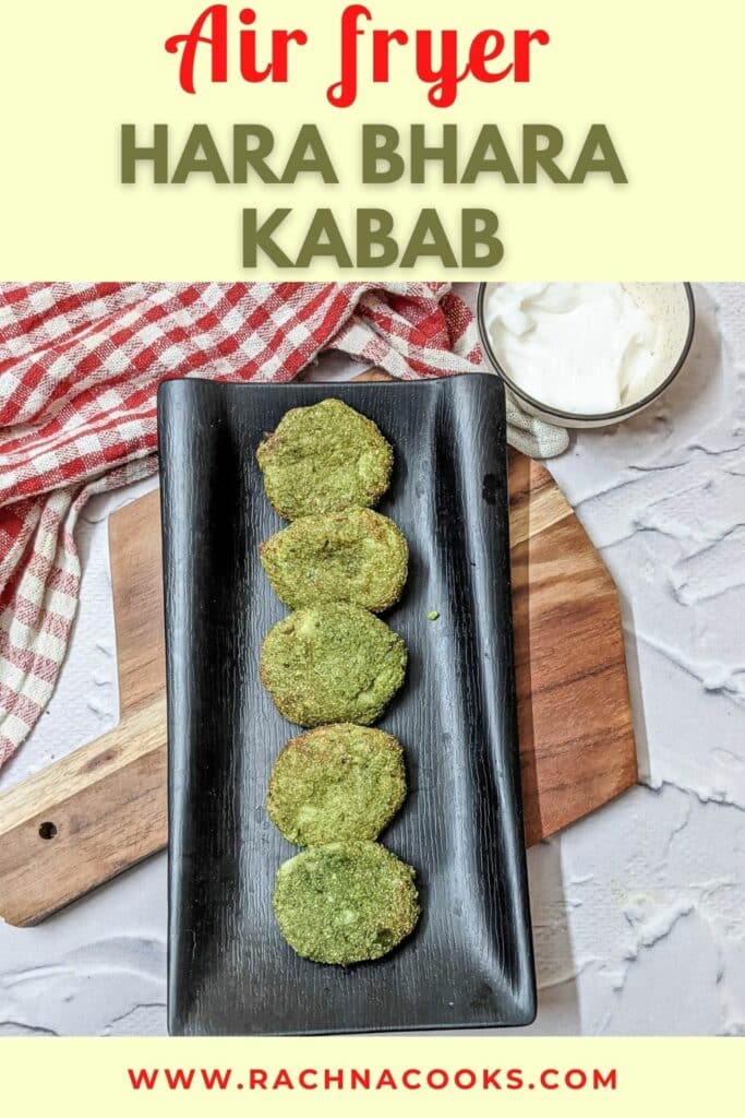 Air fried hara bhara kabab on a black platter with mayo on the side.