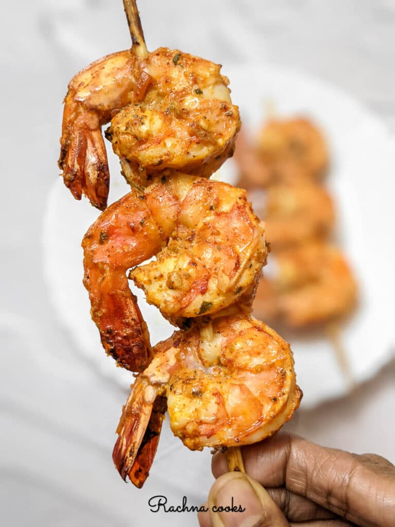 Delicious tandoori shrimp after air fryer cooking.