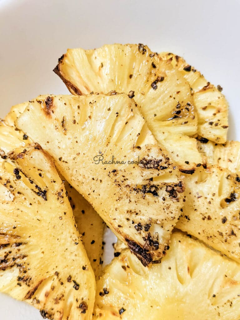 Close up of air fried pineapple slices