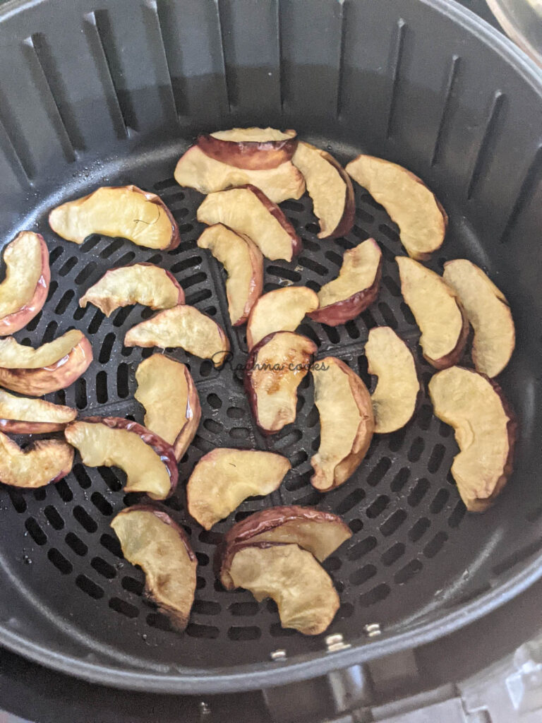 air fried apple slices in air fryer basket