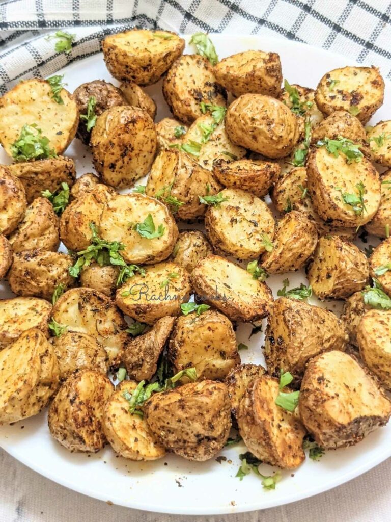 close up of air fried Greek potatoes