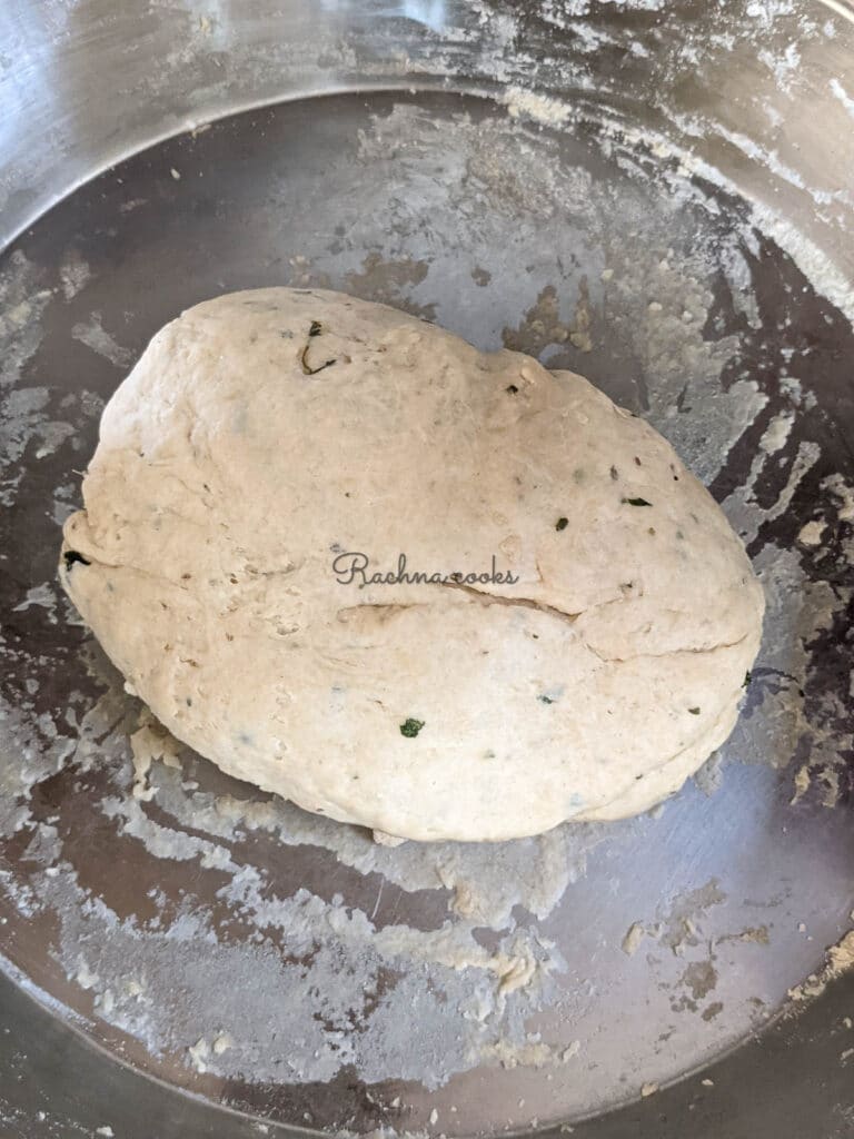 A stiff dough in a shallow plate