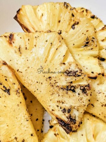 Close up of air fried pineapple slices