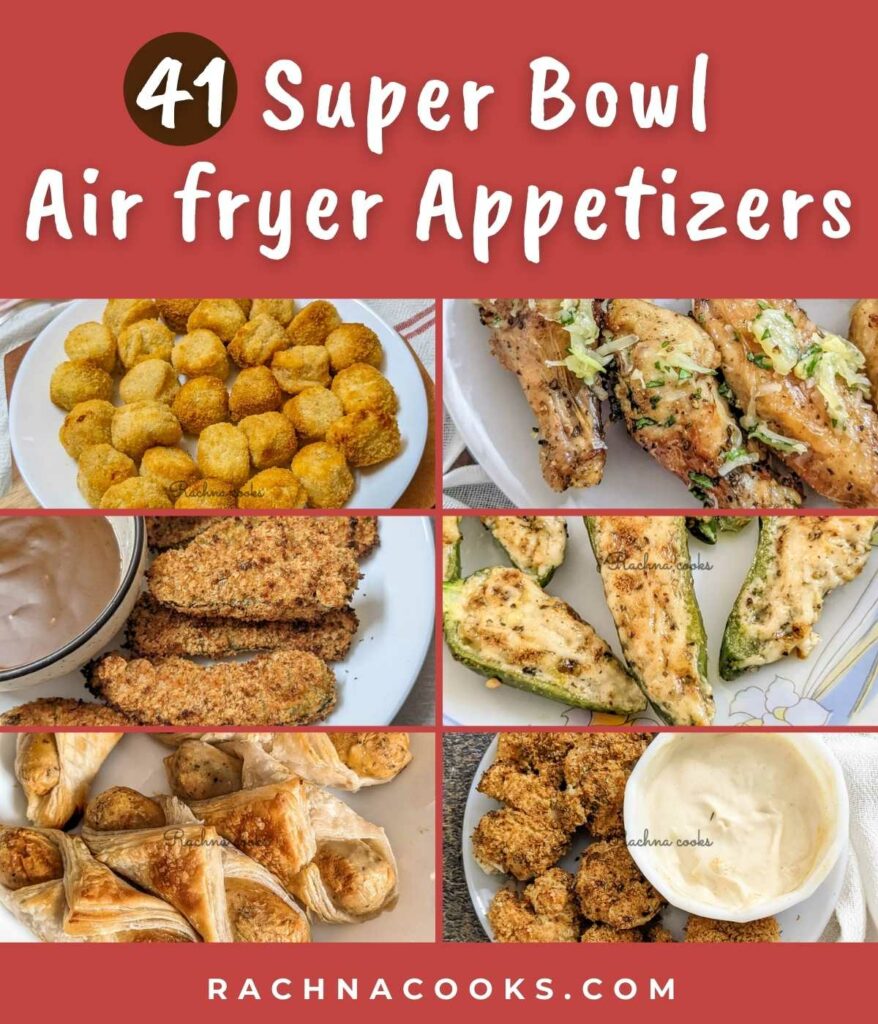 Collage image showing different air fryer appetizers for the roundup post.