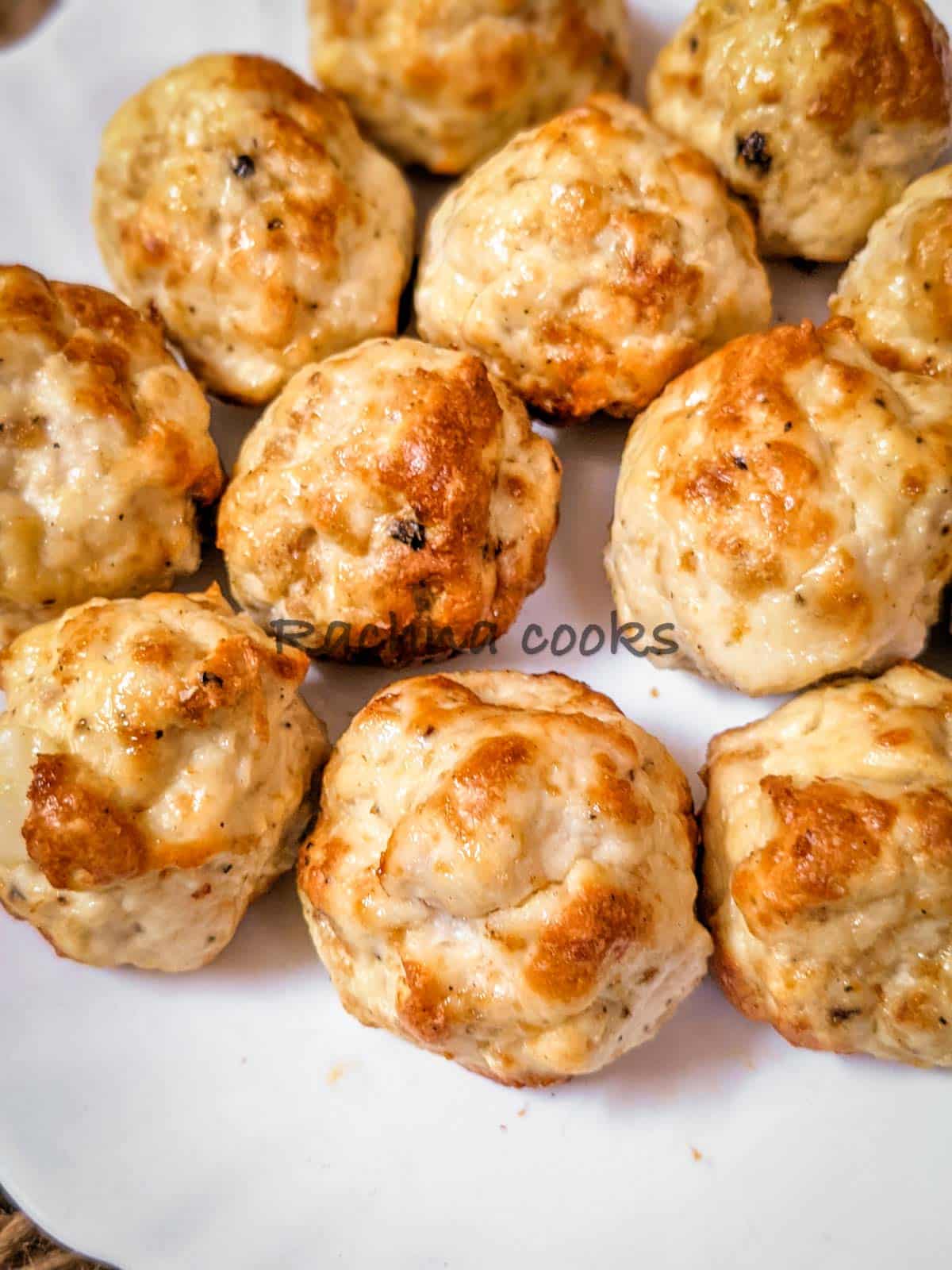 Close up of air fried chicken meatballs