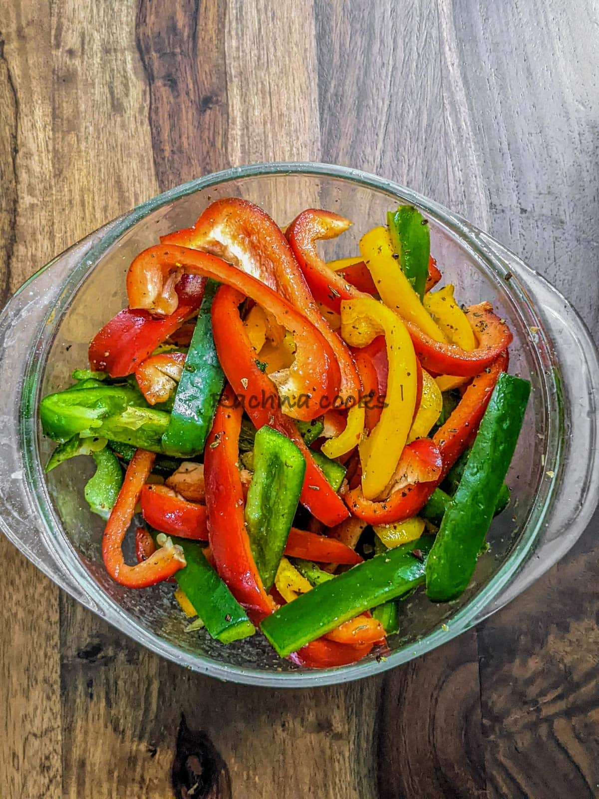 Peppers mixed with oil and herbs