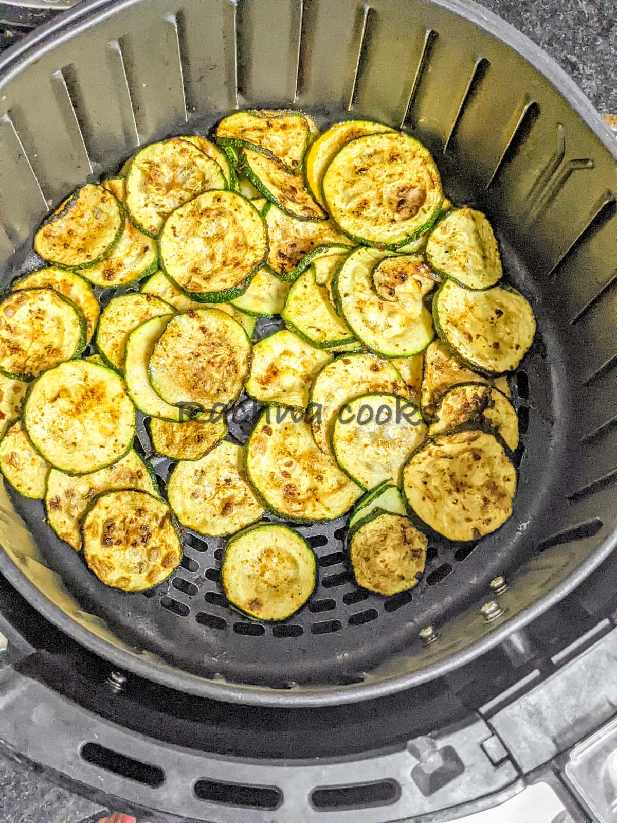 air fried zucchini chips in basket