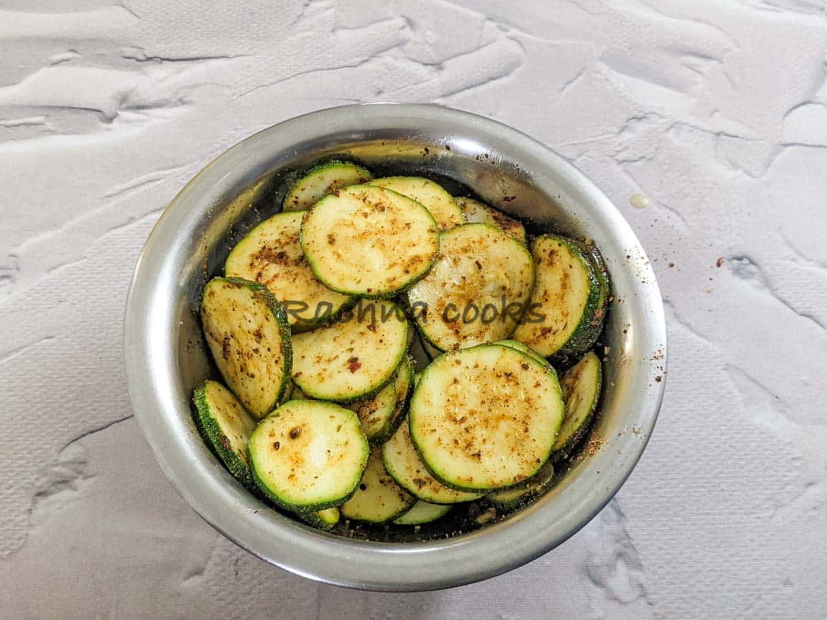 zucchini slices marinated in spices and oil