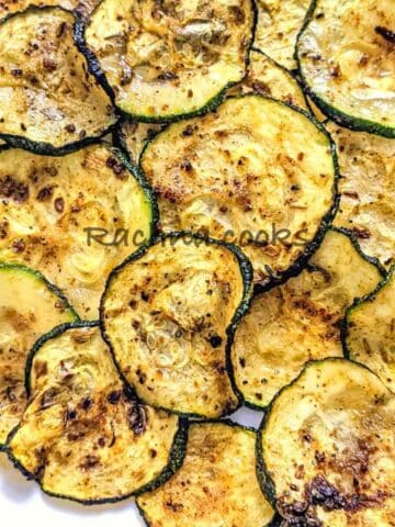 Close up of air fried zucchini chips