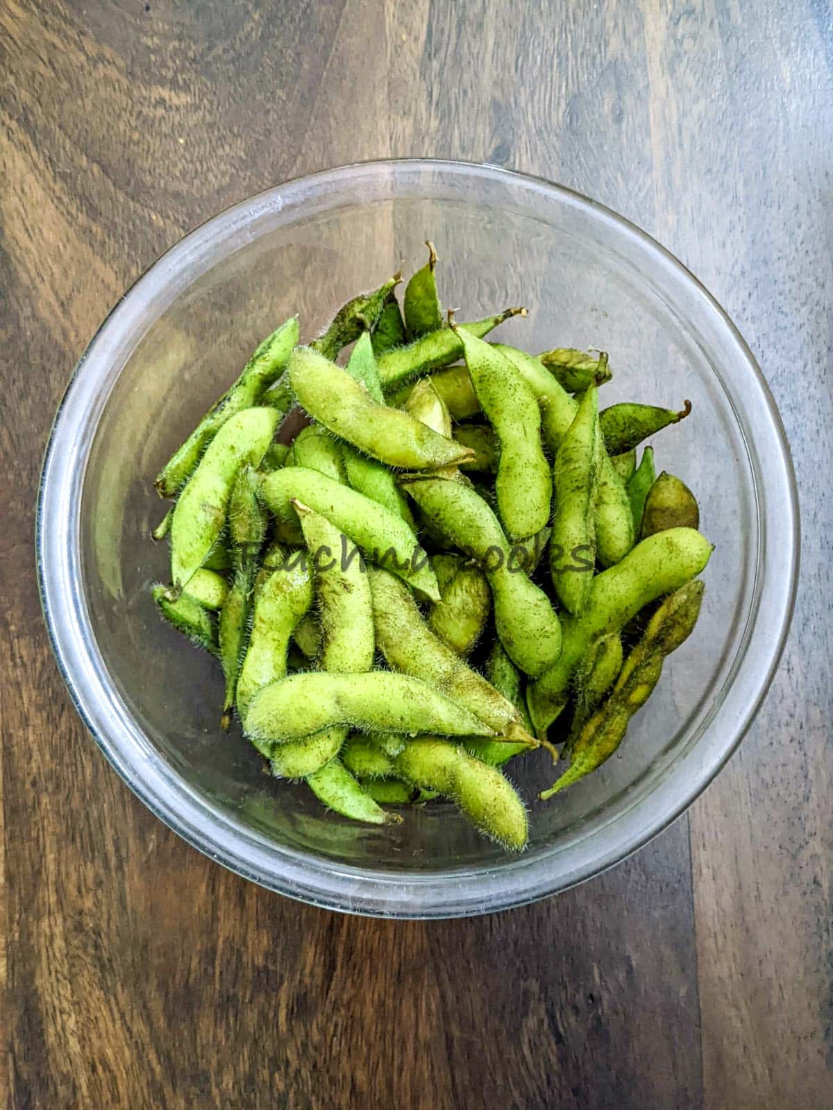 Washed and dried edamame pods