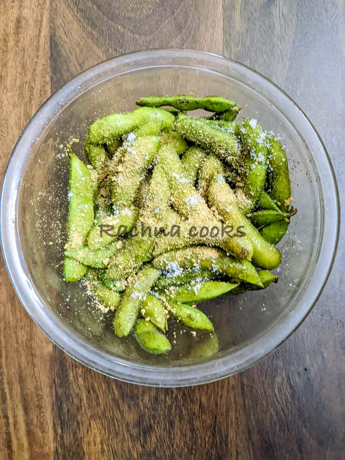 Edamame with oil and seasonings.