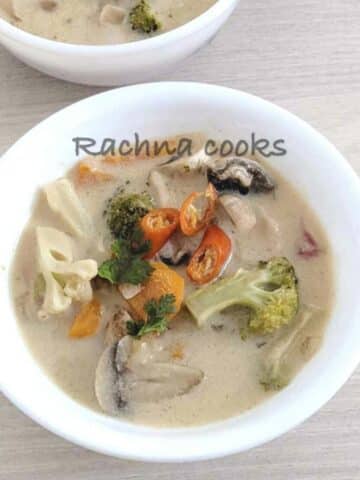 Delicious vegetarian tom kha soup bowl
