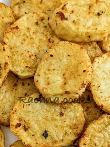 Close up of air fried potato slices