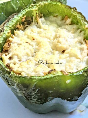 Stuffed pepper with melted cheese on top