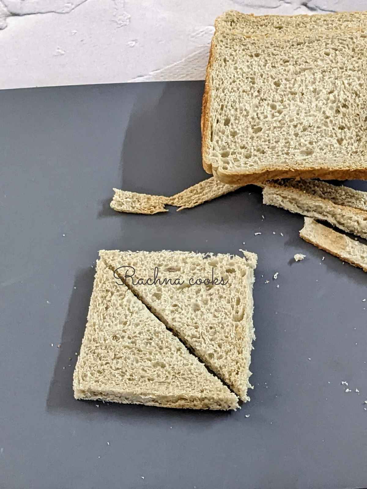 Bread slices cut into 2 triangles.