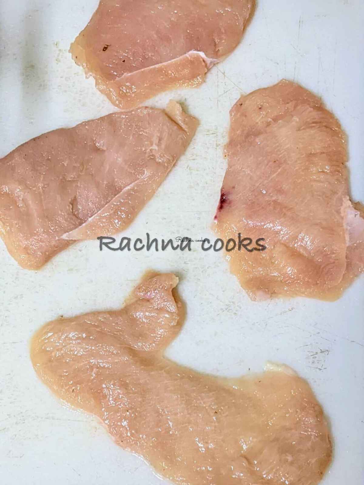 4 chicken breast slices lightly pounded to thinness