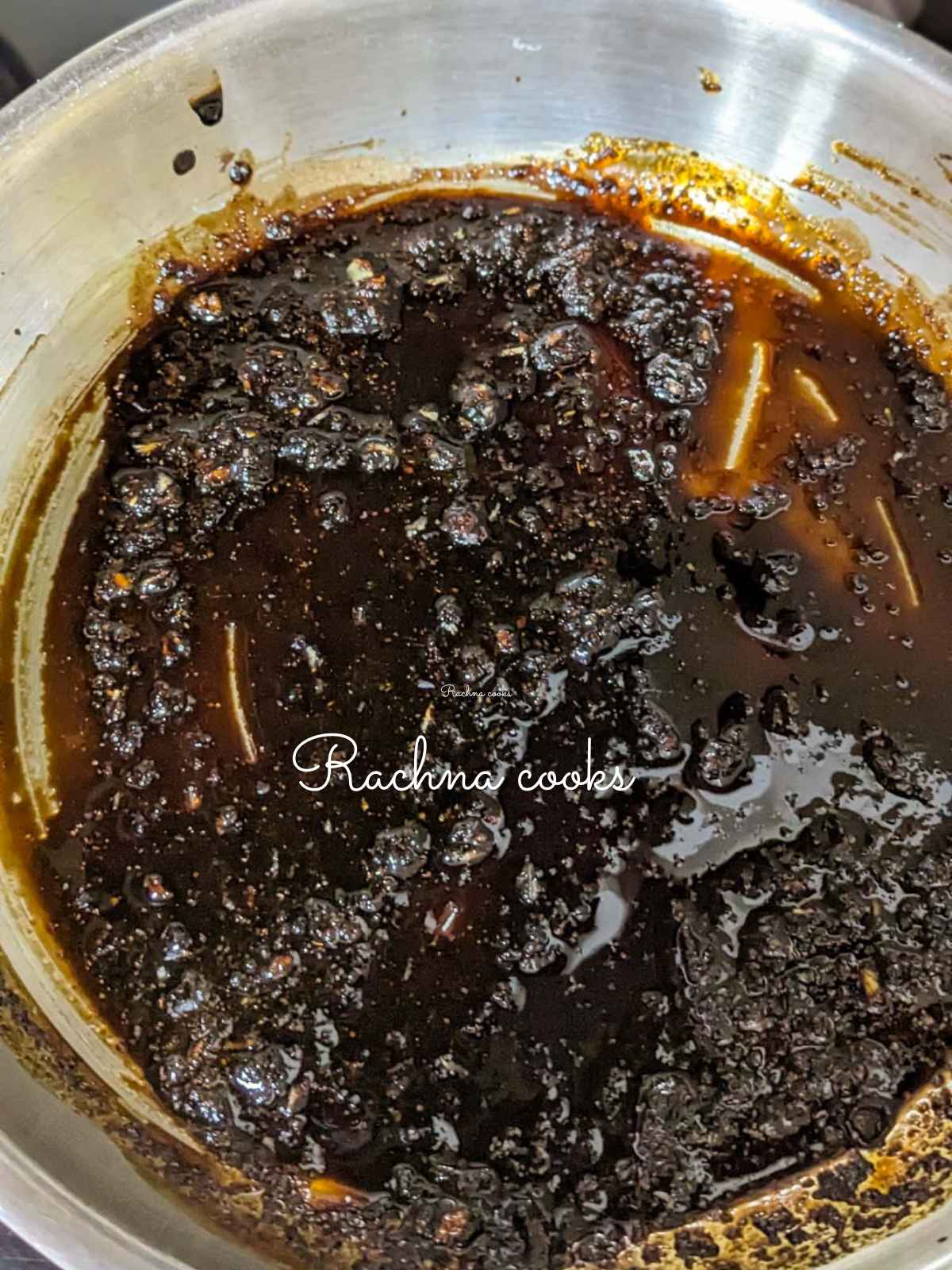 Honey garlic sauce being made in pan