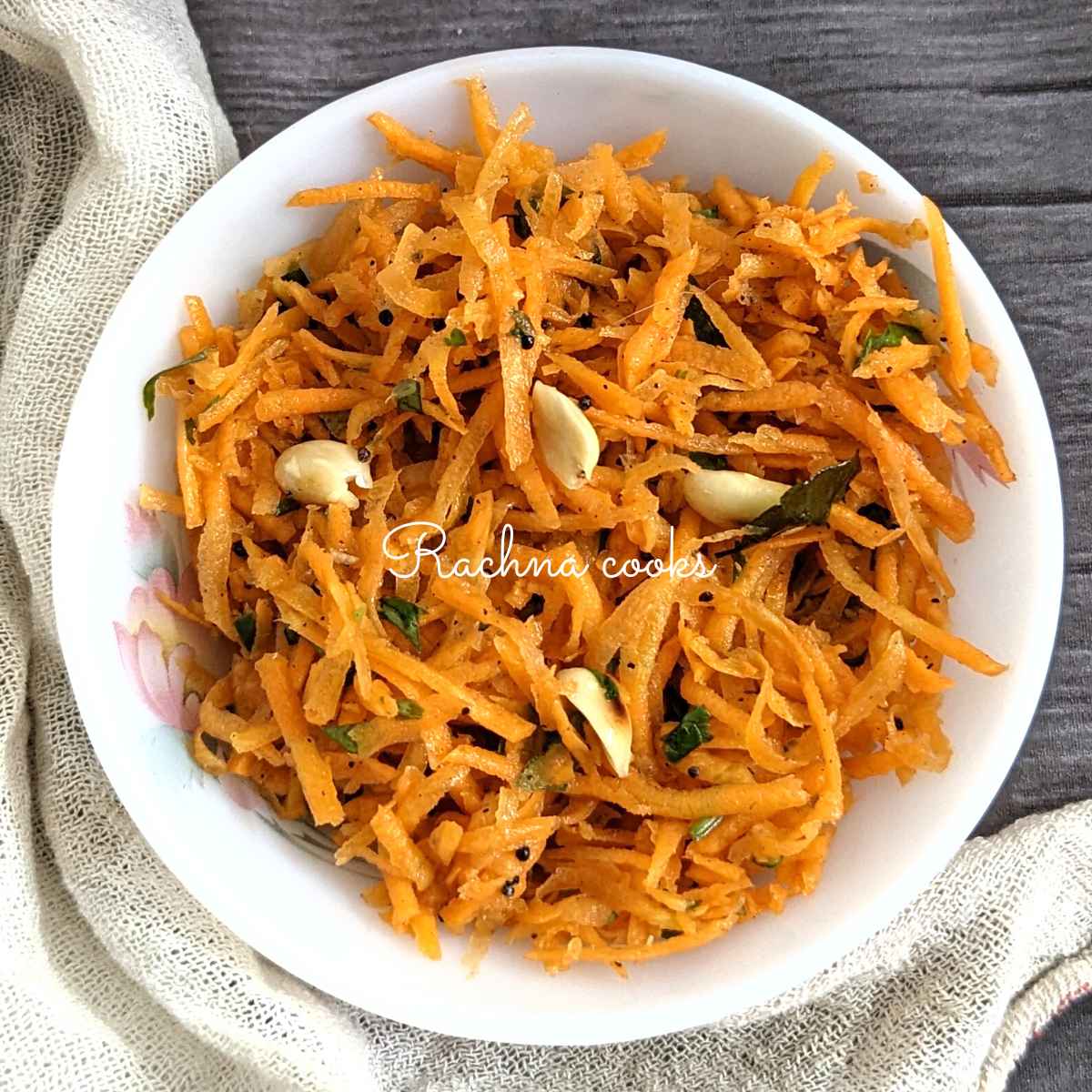 Indian carrot salad served in a white bowl