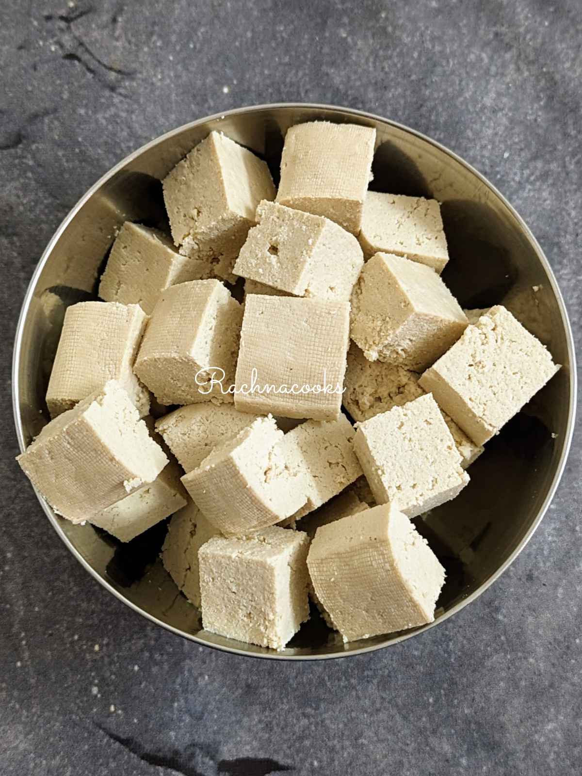 Tofu cubes in a bowl