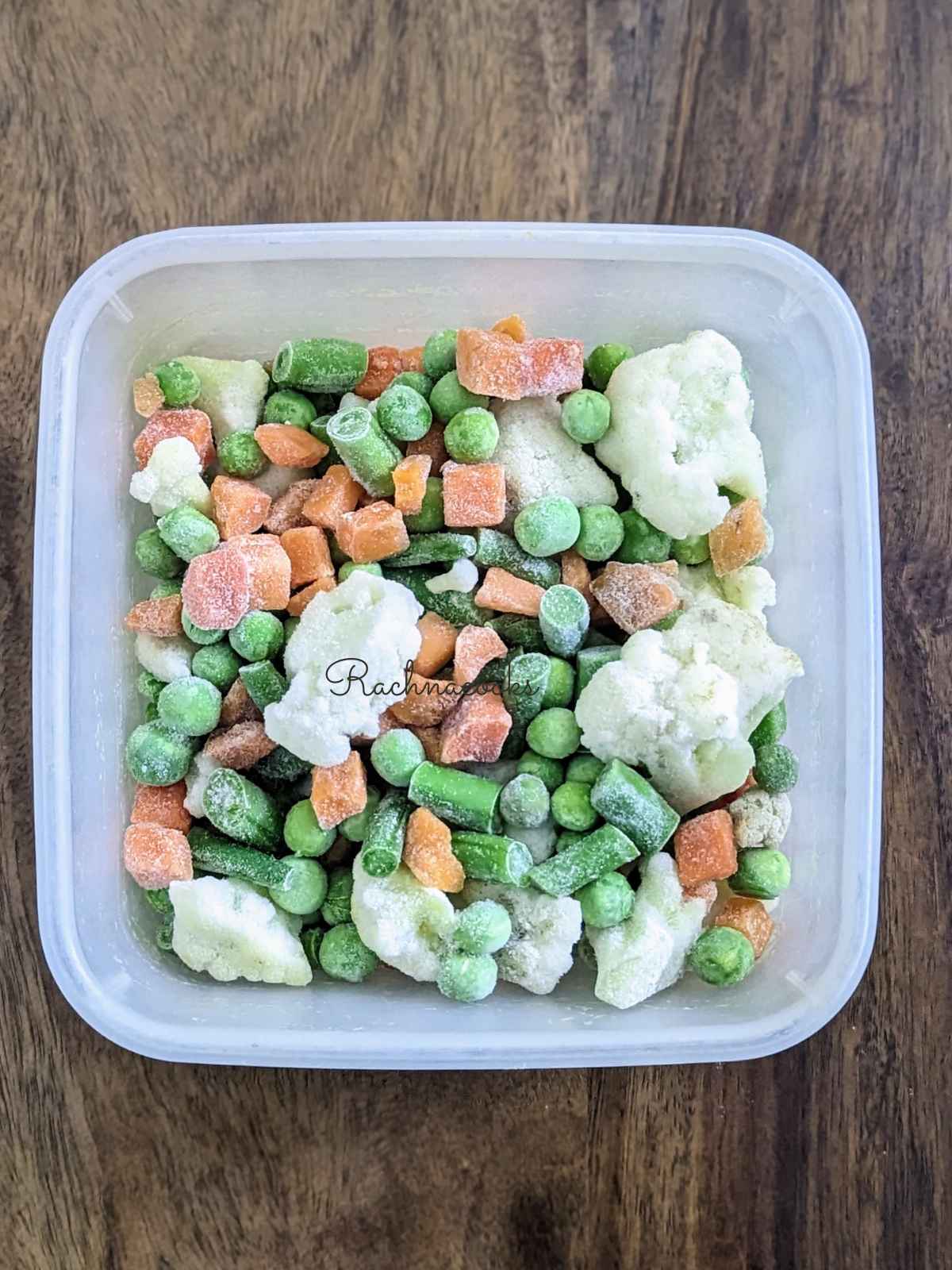 Frozen mixed vegetables in a bowl