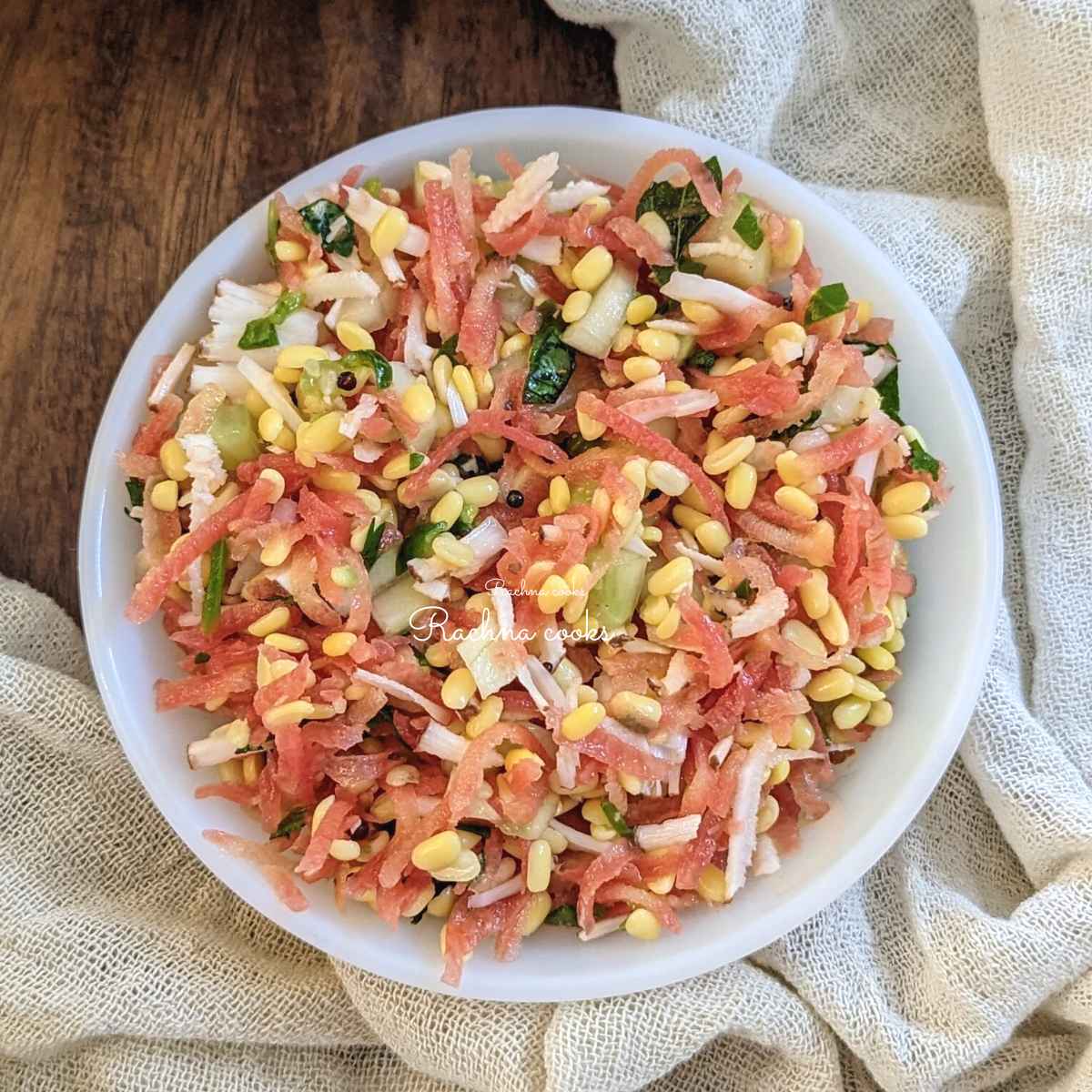 Kosambari salad in a white bowl