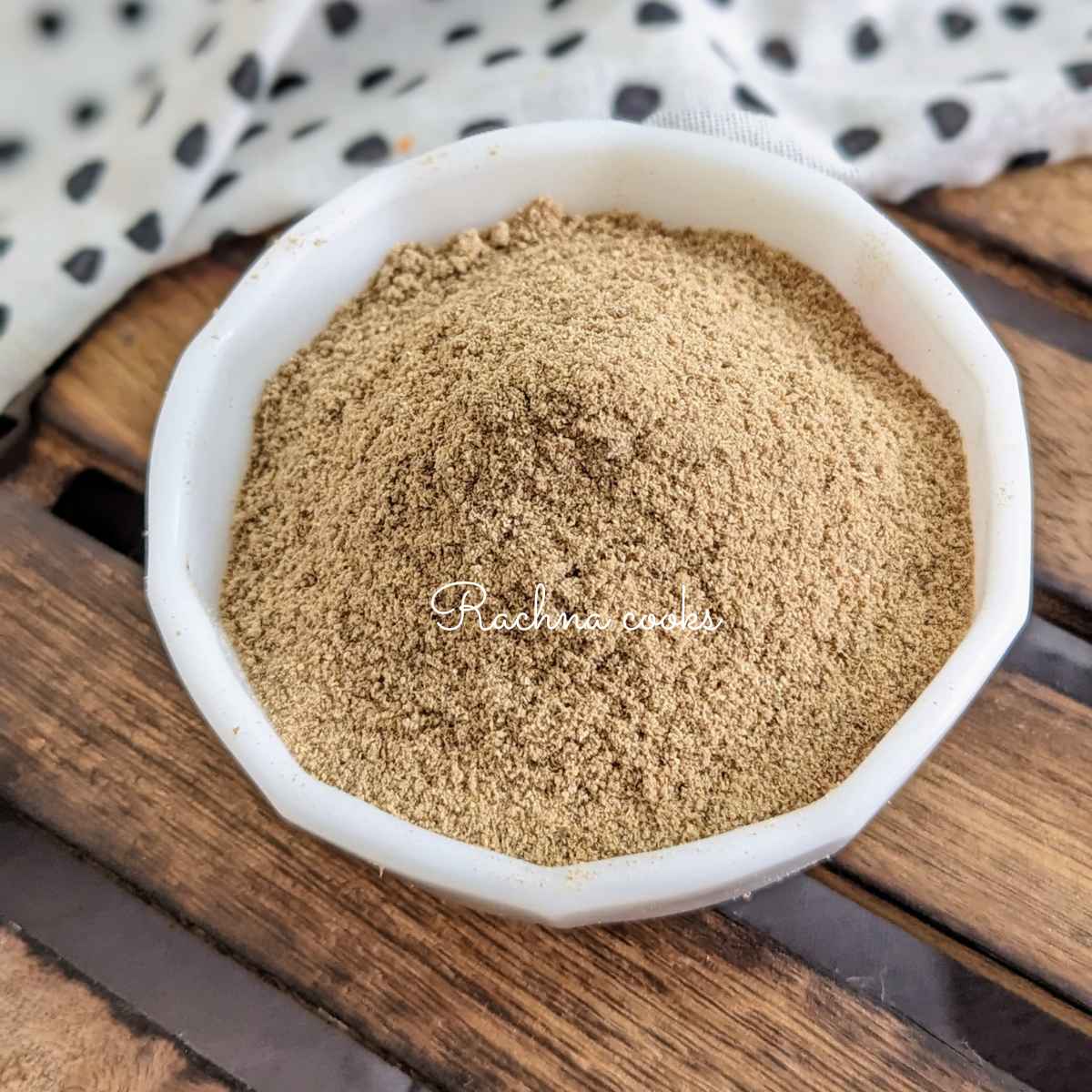 A bowl of amchur powder clicked from the top