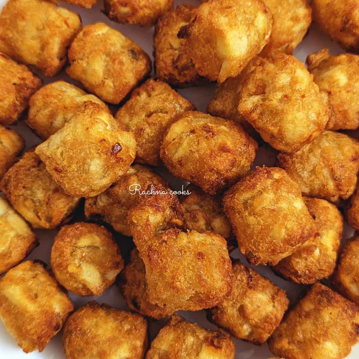 Golden tater tots closeup