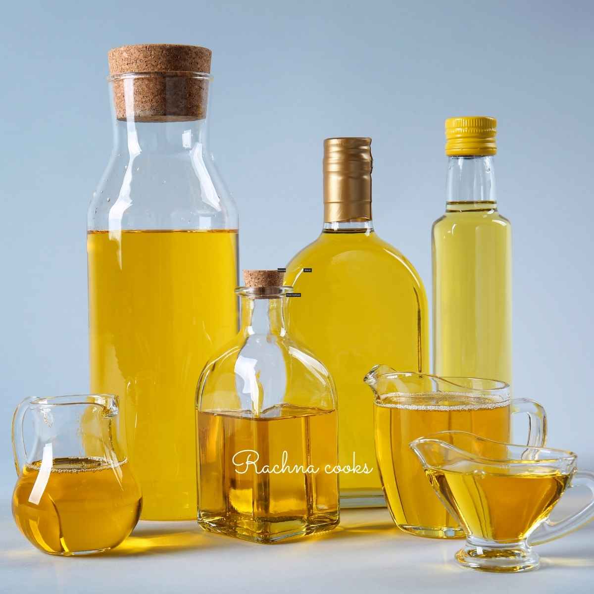 A variety of oils in bottles