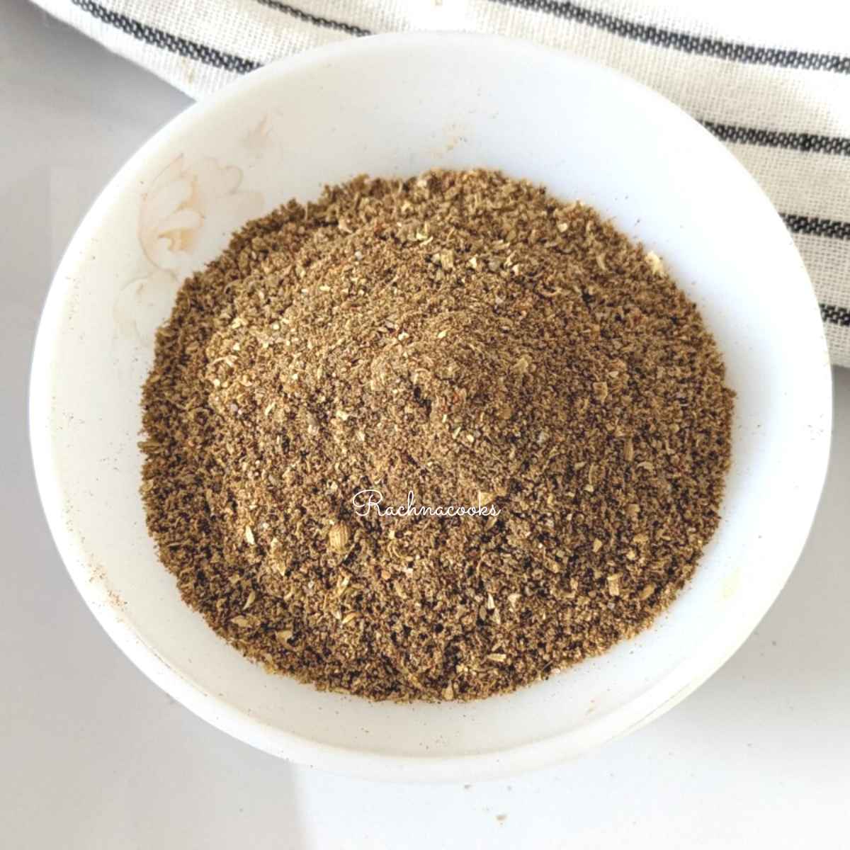 A bowl of homemade chaat masala powder.