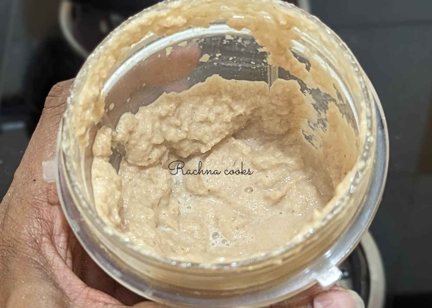 Sauteed onions blended in a blender jar.