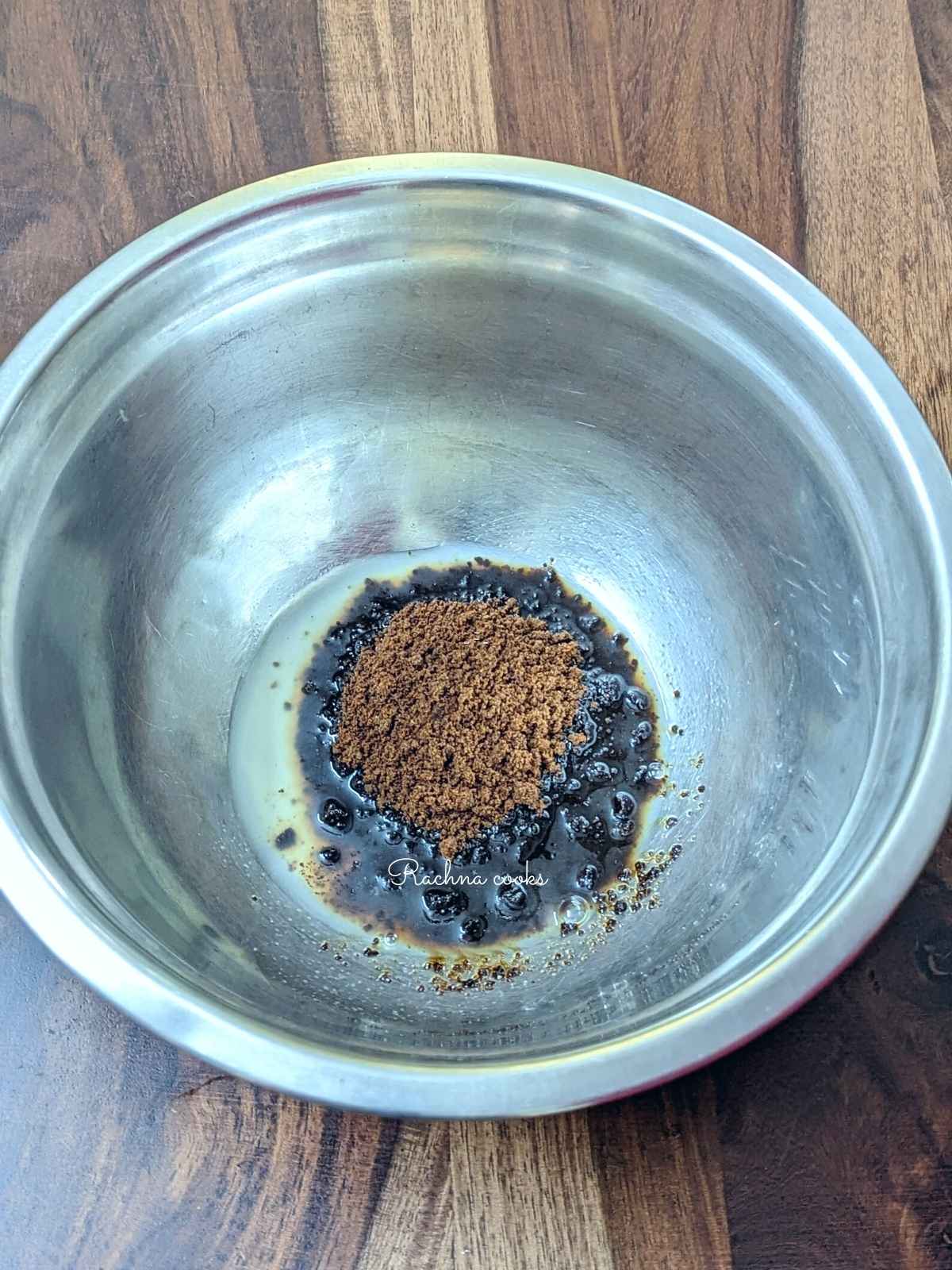 Brown sugar and lemon juice in a steel container