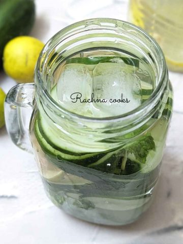 cucumber lemon ginger water served in a mason jar