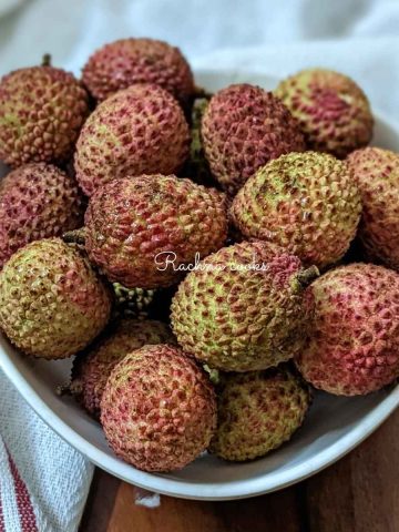 A bowl of lychees