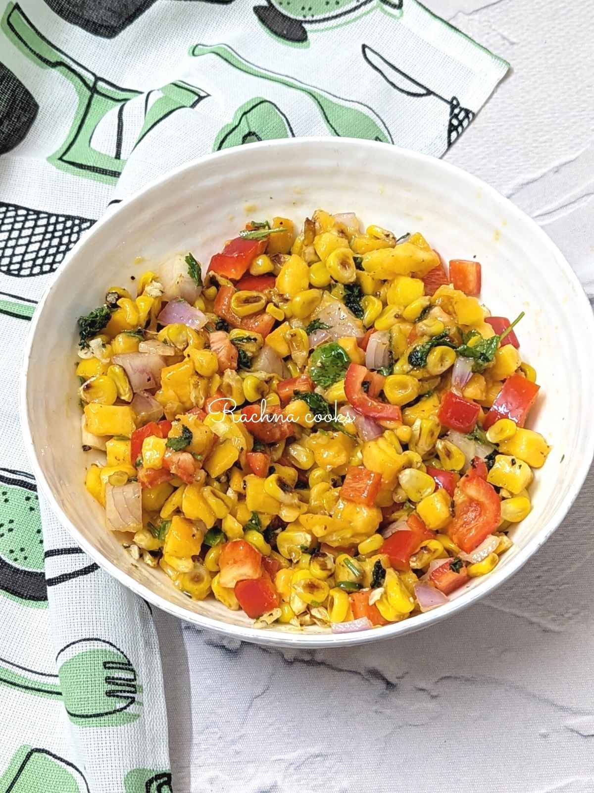 A bowl of mango corn salsa