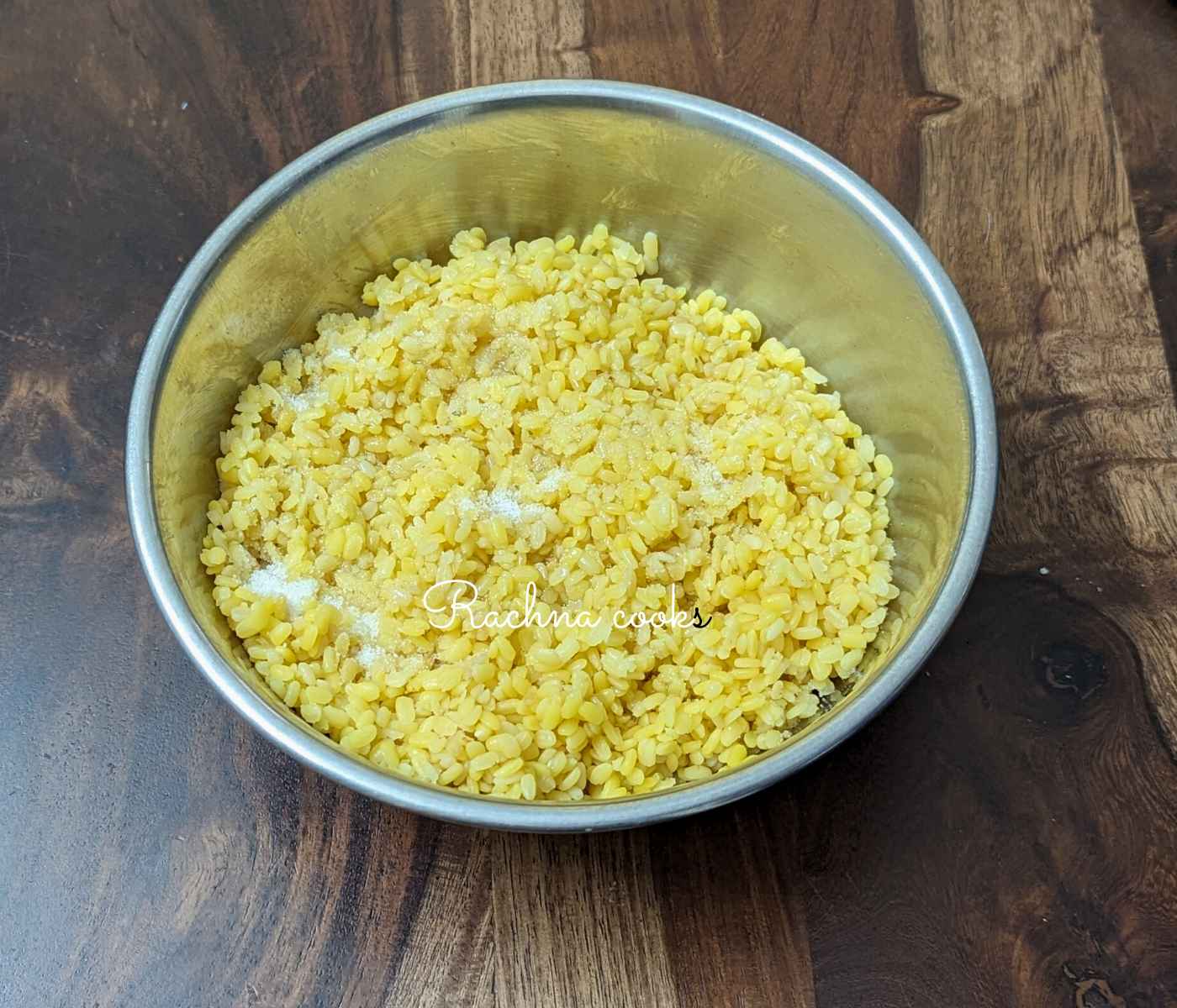 Parboiled and dried moong dal mixed with salt and oil