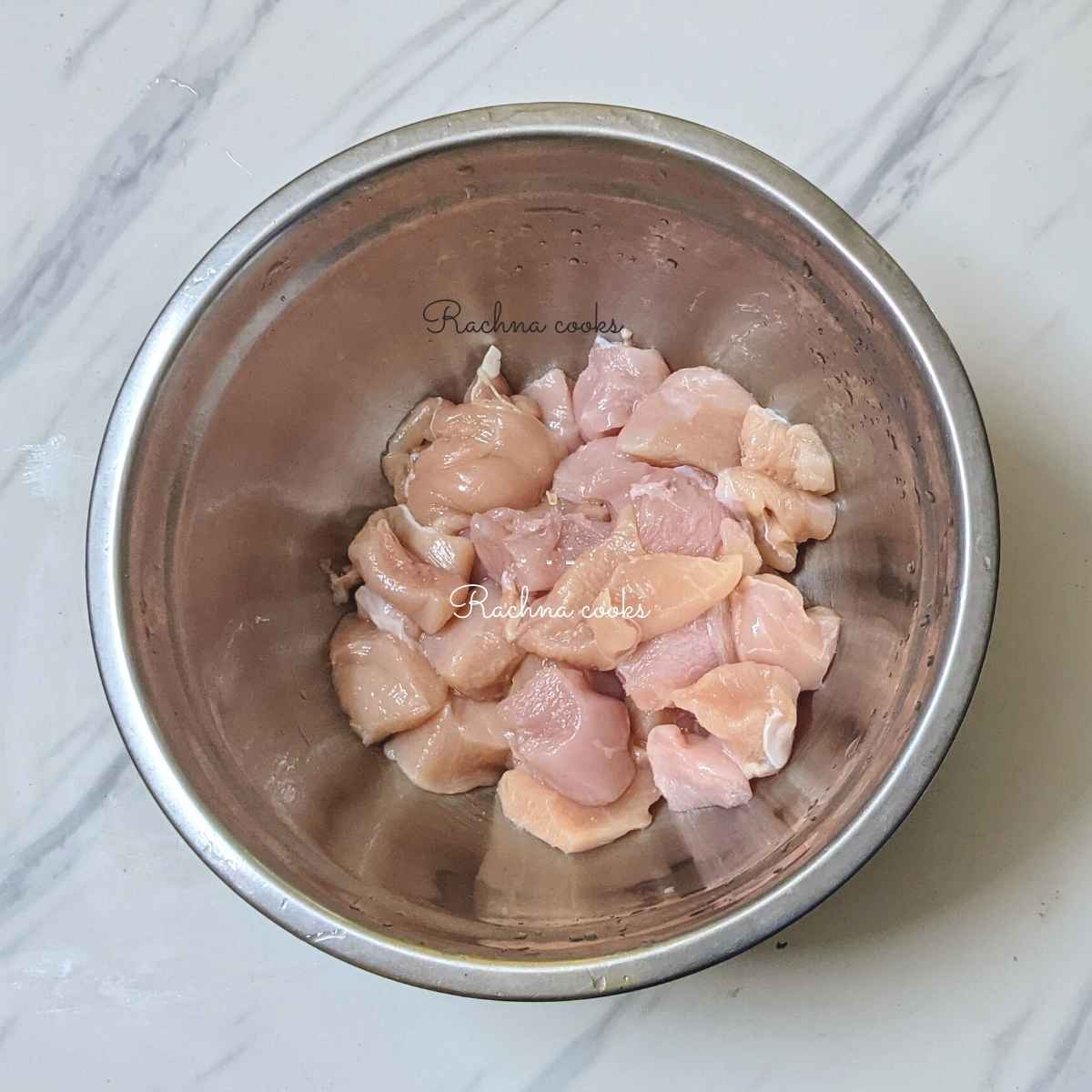 Chicken cubes in a bowl