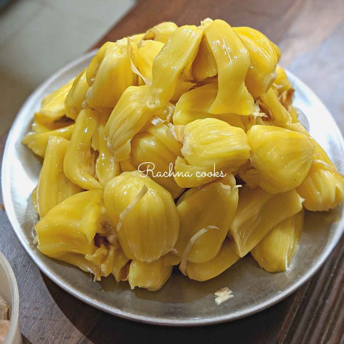 Jackfruit fruit pods on a plate.