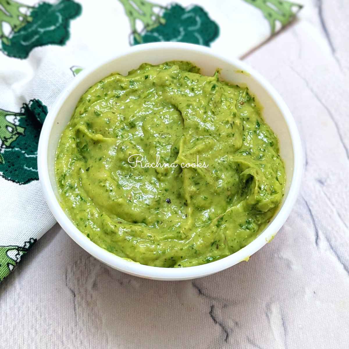 Avocado chutney in a white bowl