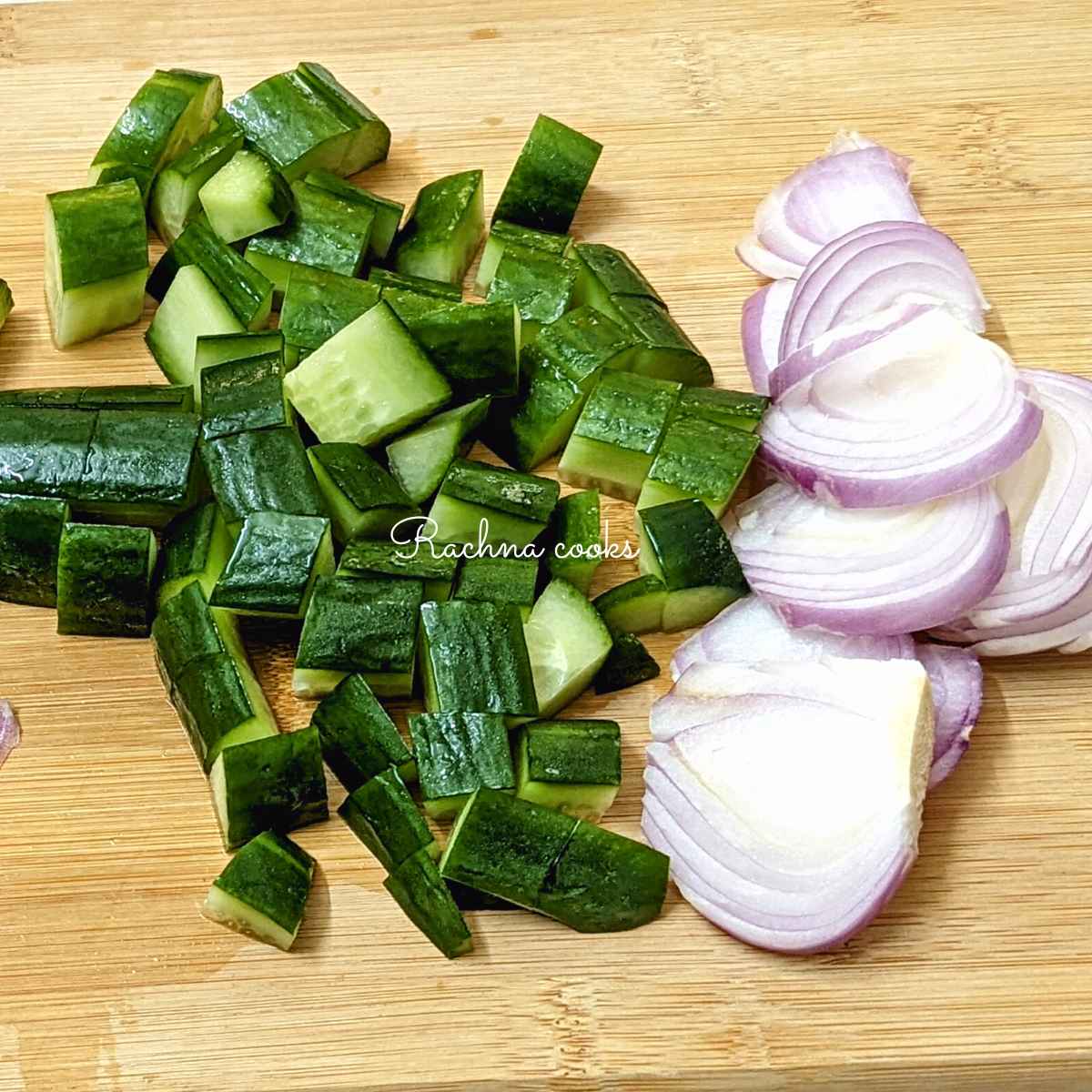 Diced cucumber and sliced onion